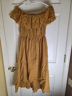 Nordstrom Mustard One-Shoulder Eyelet Midi Dress